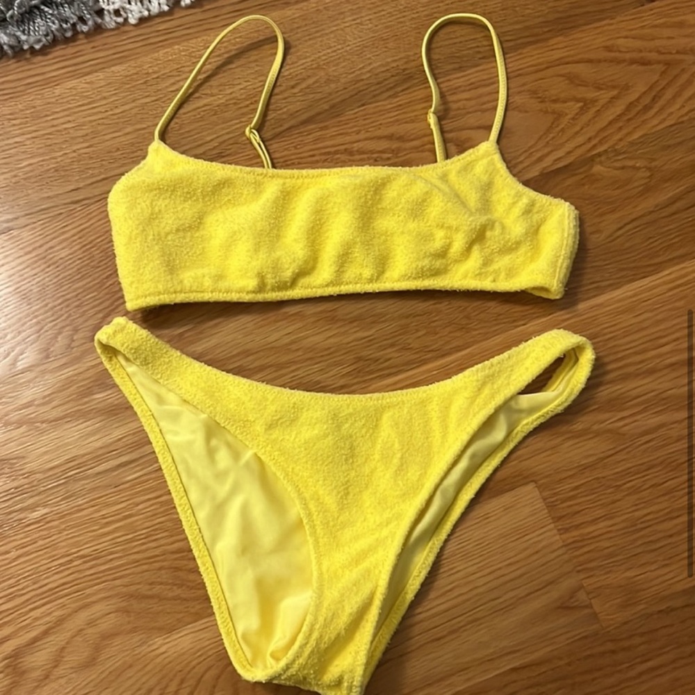 triangl yellow mica terry cloth bikini